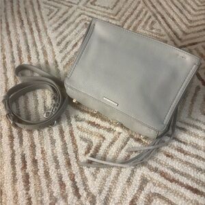 Rebecca Minkoff Silver Leather Crossbody Bag – Pebbled Metallic Rocker Fringe